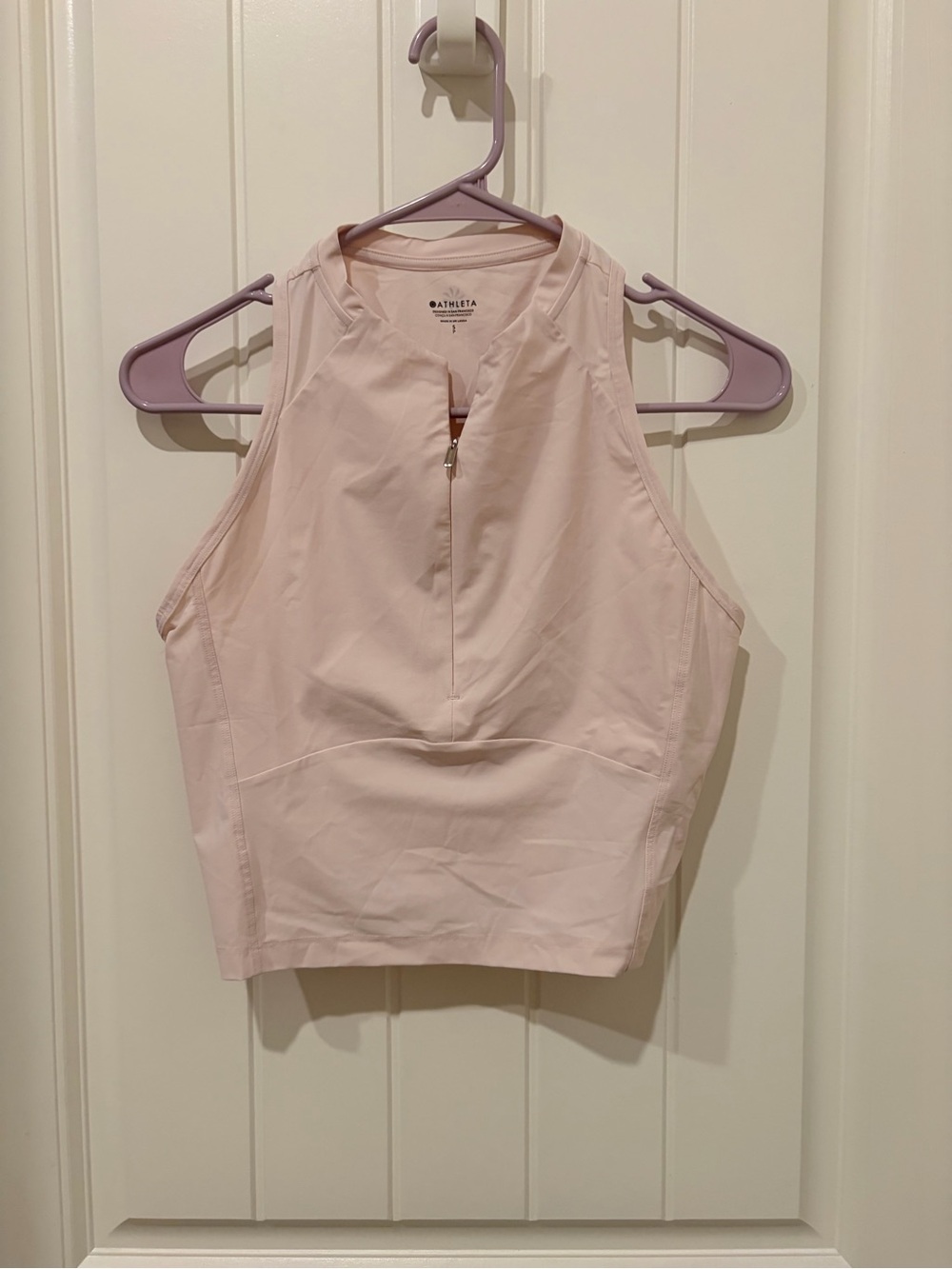 Athleta Light Pink High-Neck Zip Crop Tank